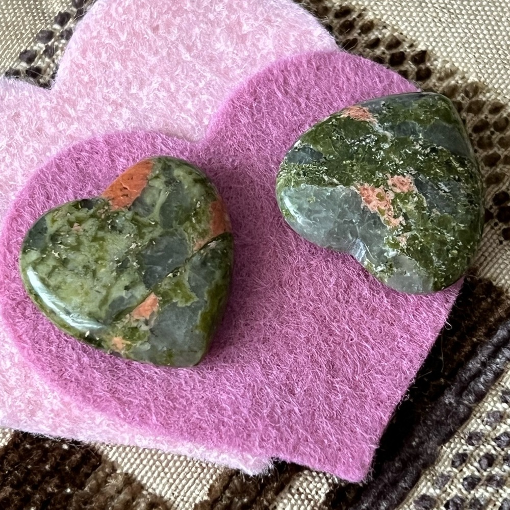 2 Unakite hearts